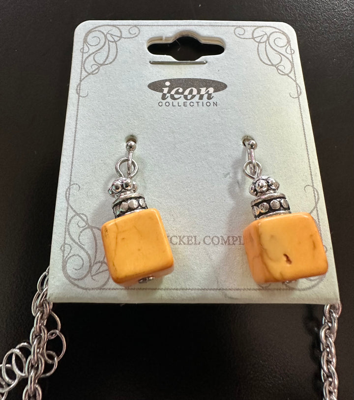 Square stone & silver Necklace Set