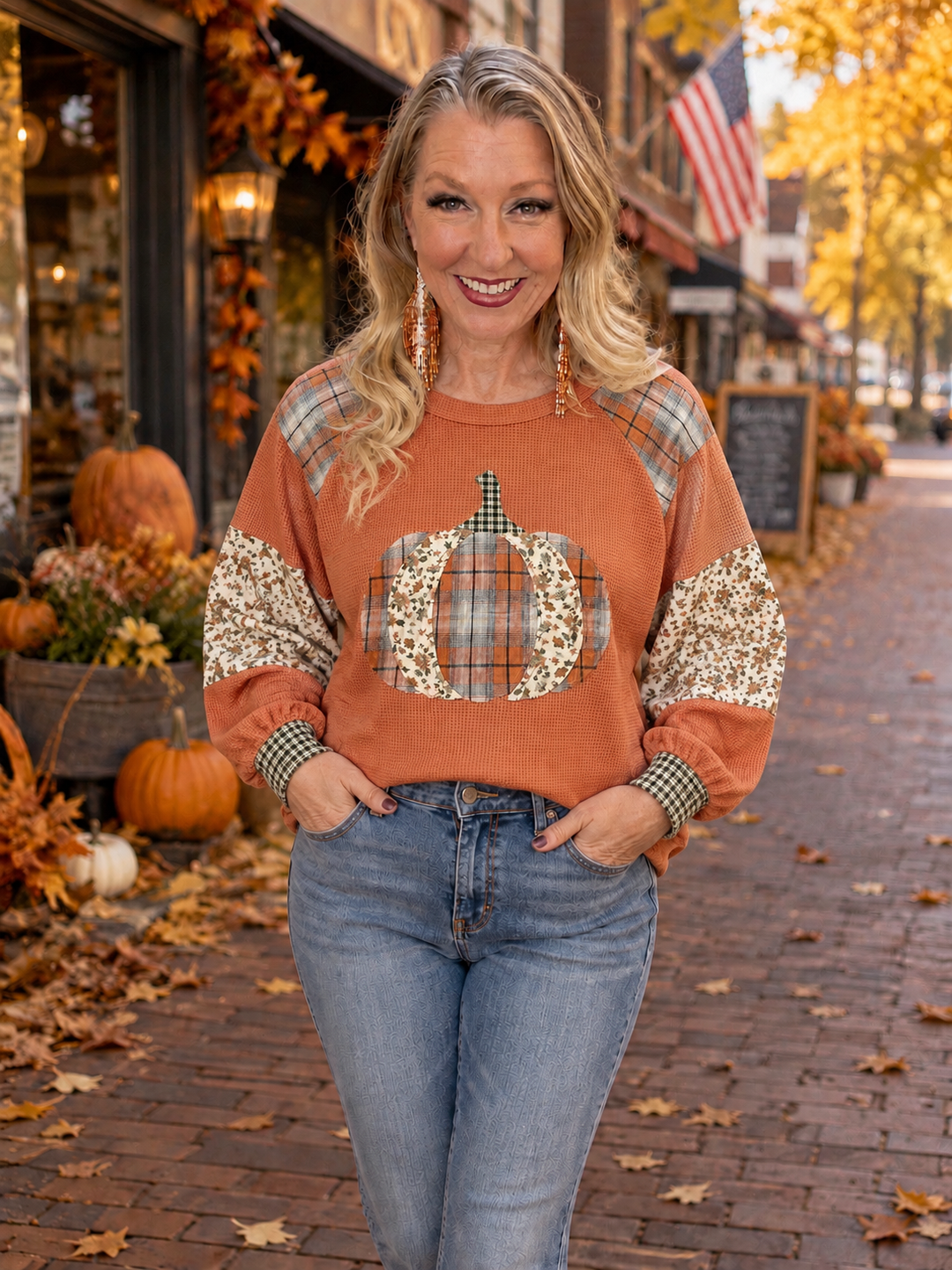 Pumpkin Color Block Top