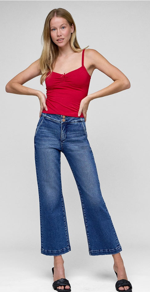 Risen Crop Wide Leg Jeans