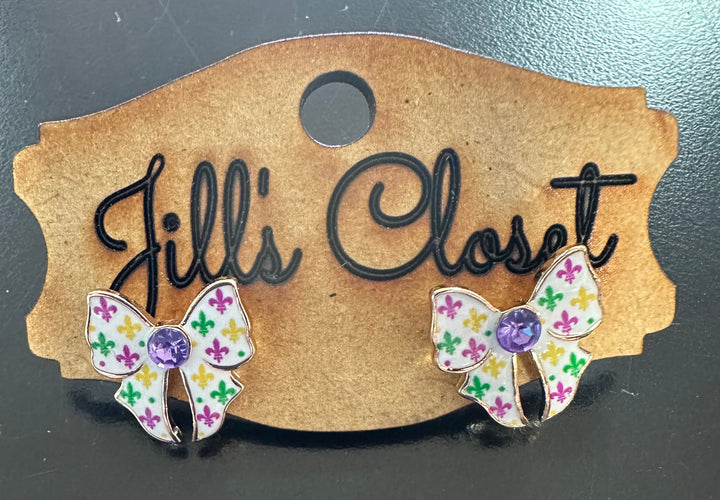 Mardi Gras Bow Stud Earrings