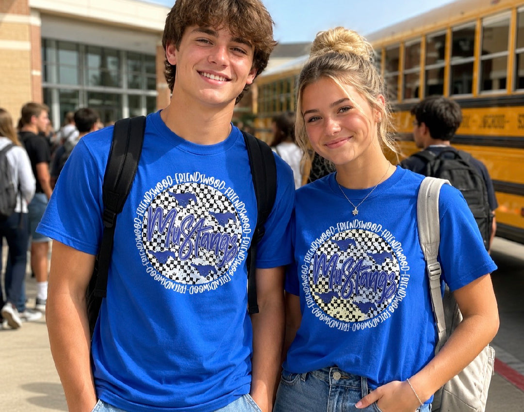 Friendswood Mustangs Circle Checked T-Shirt