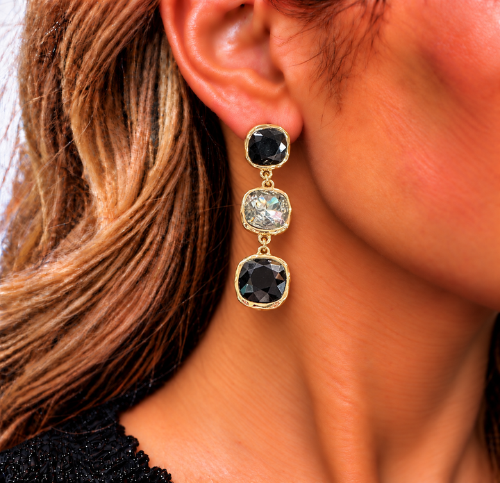 Triple Drop Rhinestone Stud Earrings