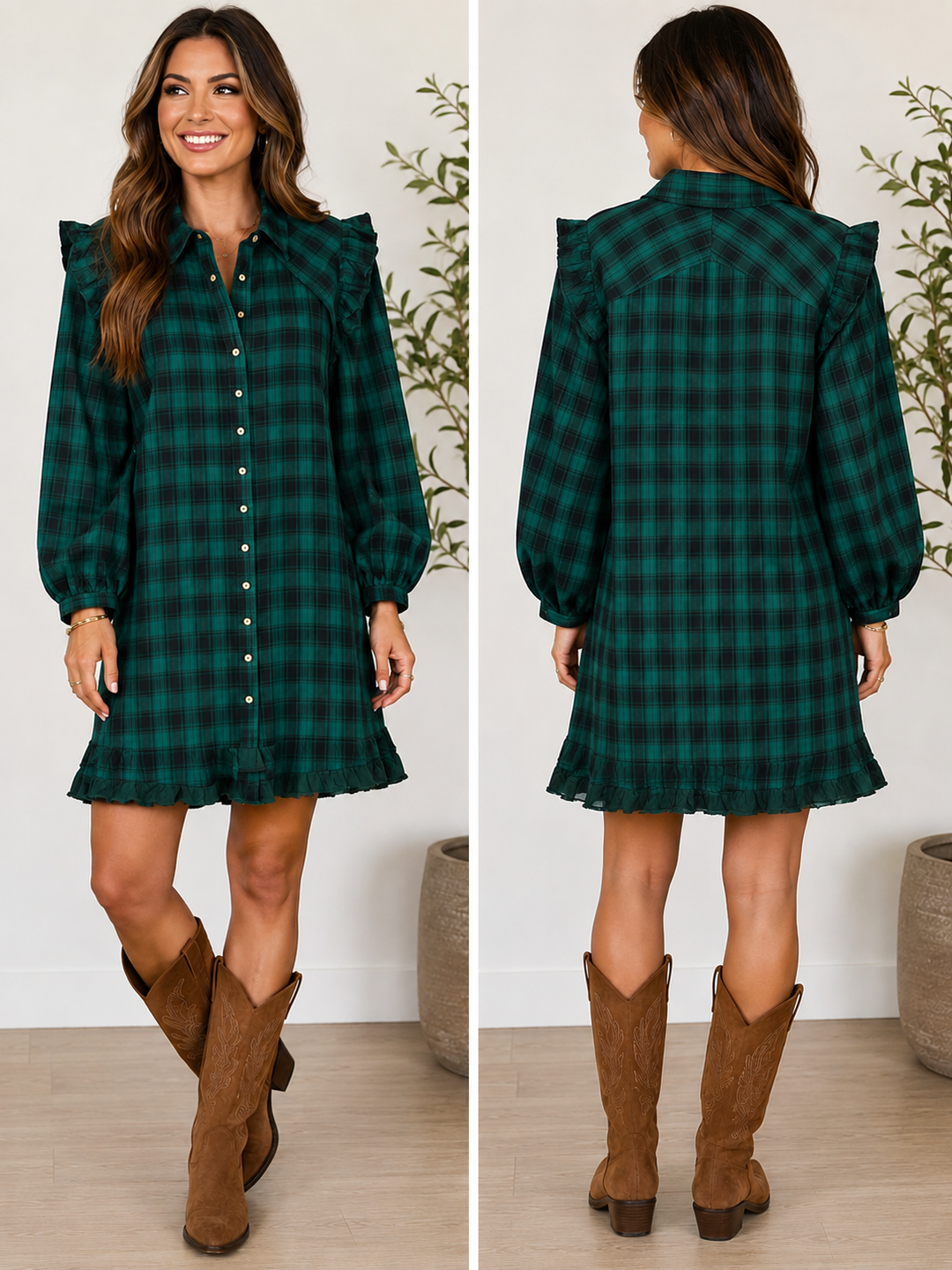 Evergreen Elegance Plaid Dress