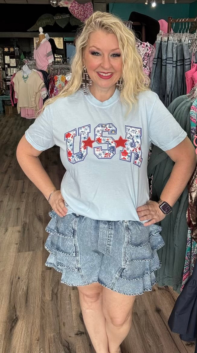 Floral USA tee