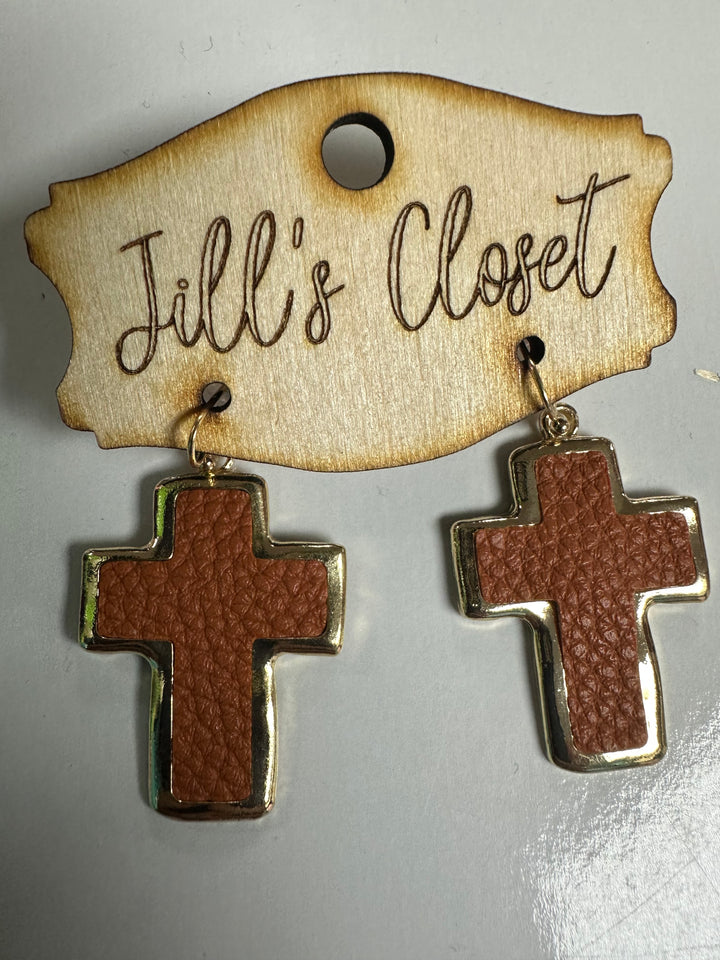 Leather Cross Fishhook Earrings