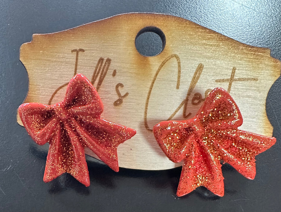 Glitter Bow Stud Earrings.