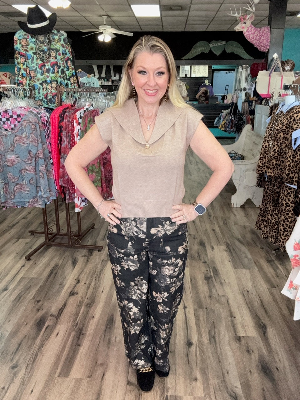Black Flower Jeans