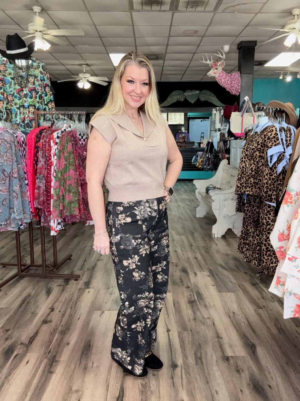 Black Flower Jeans