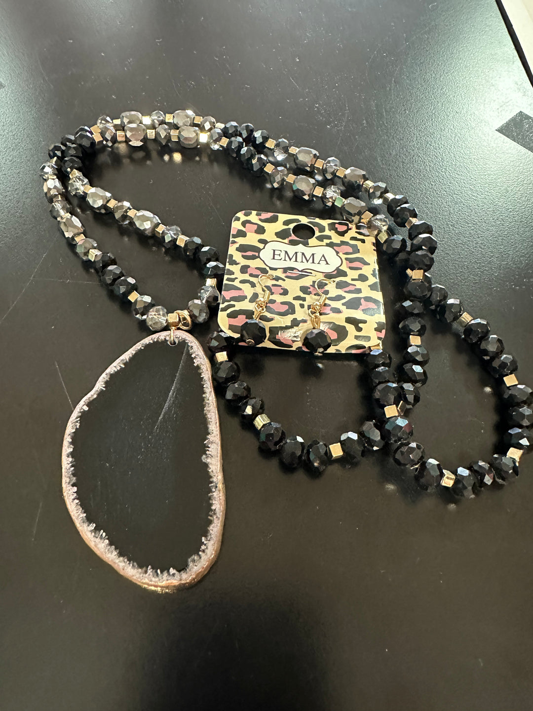 Long Stone Slab Pendant Necklace