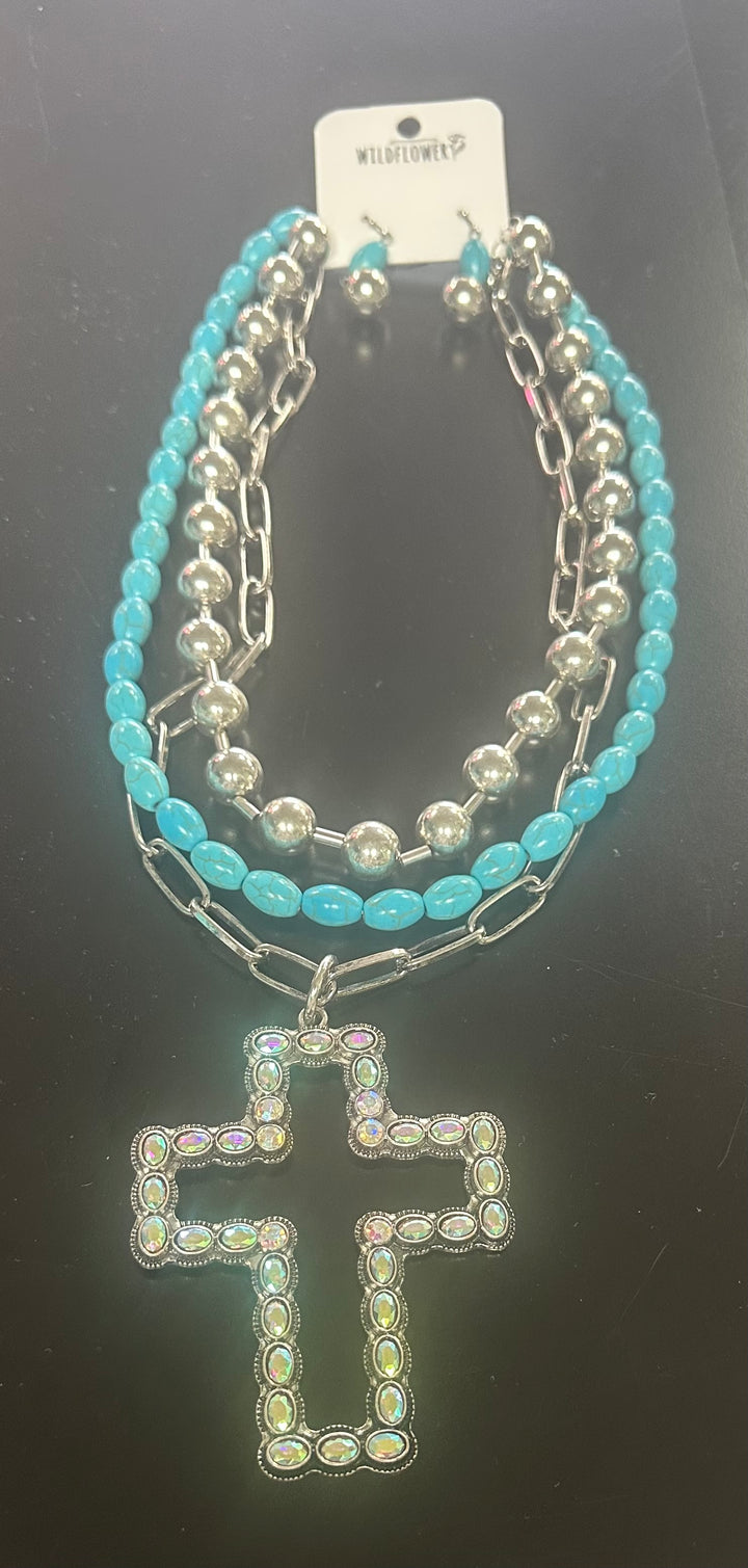 Bling Cross Necklace Set