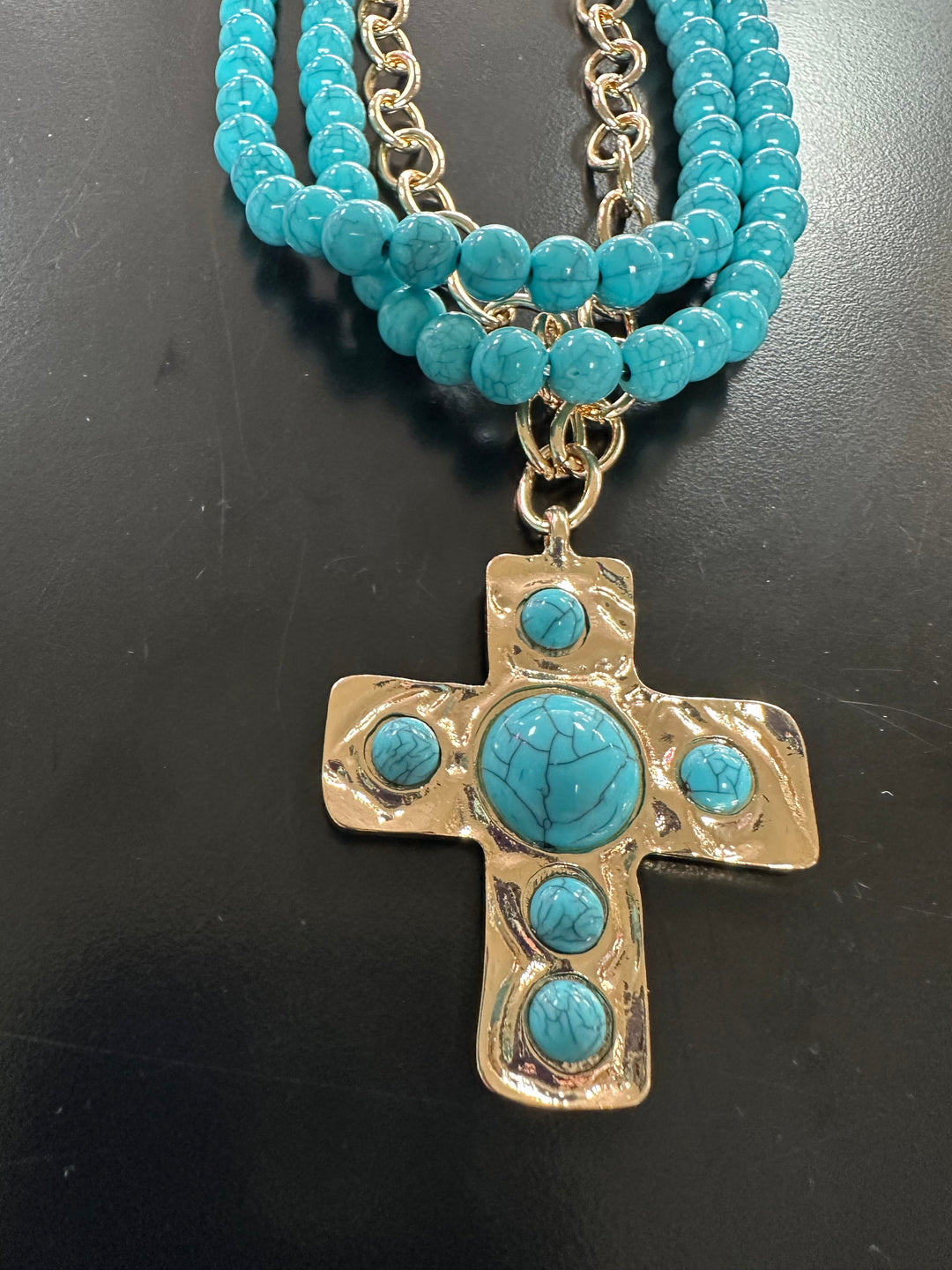 Cross Triple Strand Necklace Set