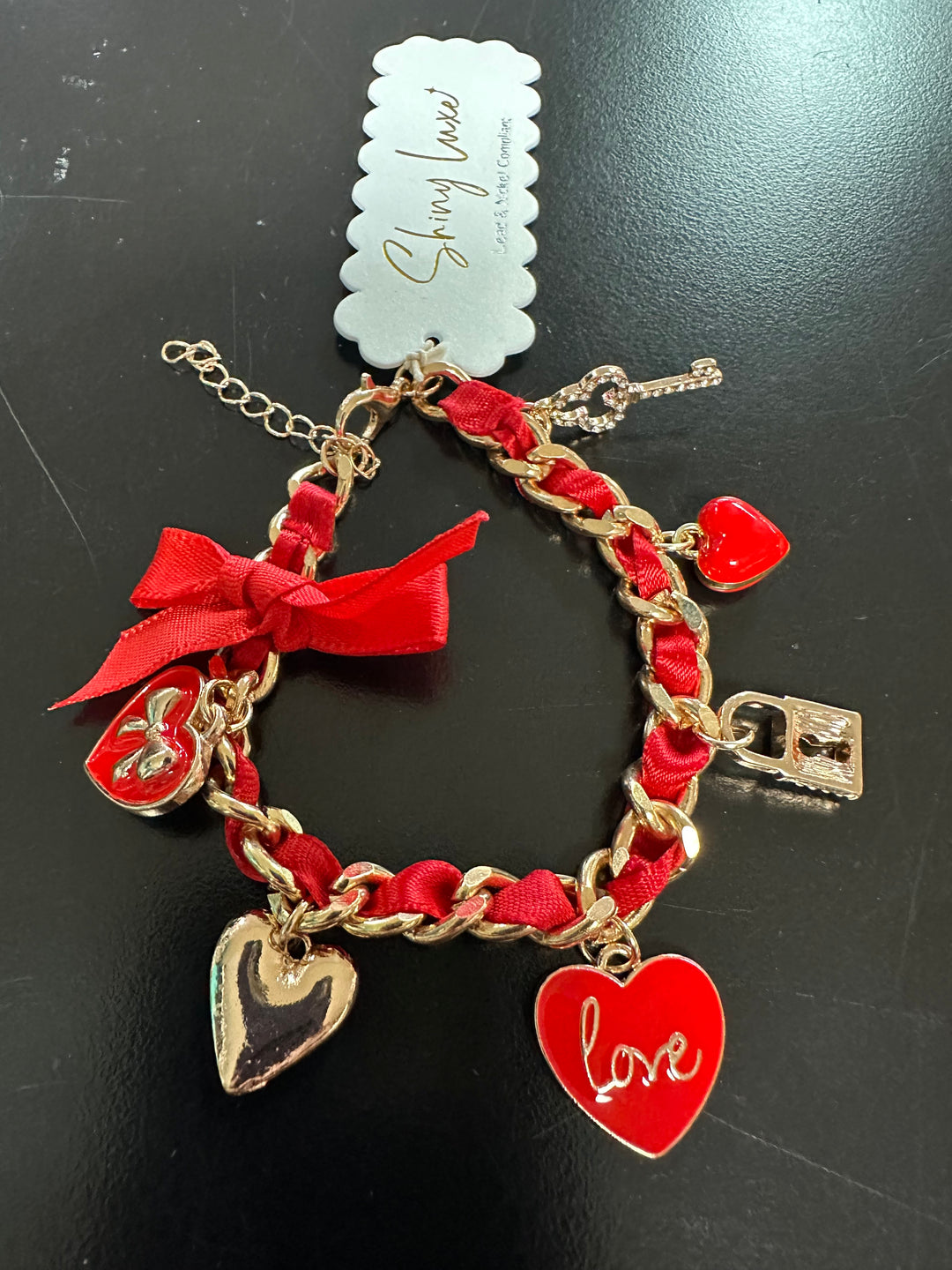 Red Ribbon Charm Necklace or Bracelet
