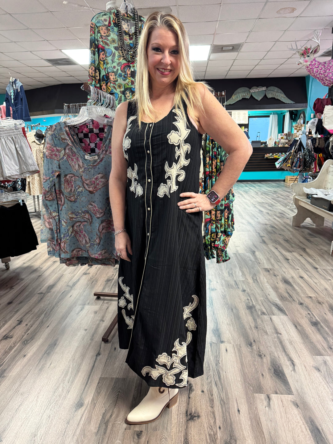 Black boot stitch dress