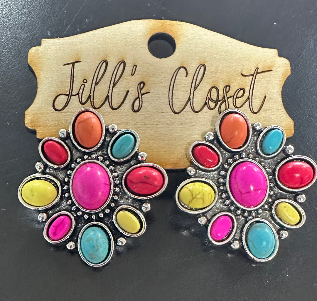 Multicolored Stone Stud Earrings