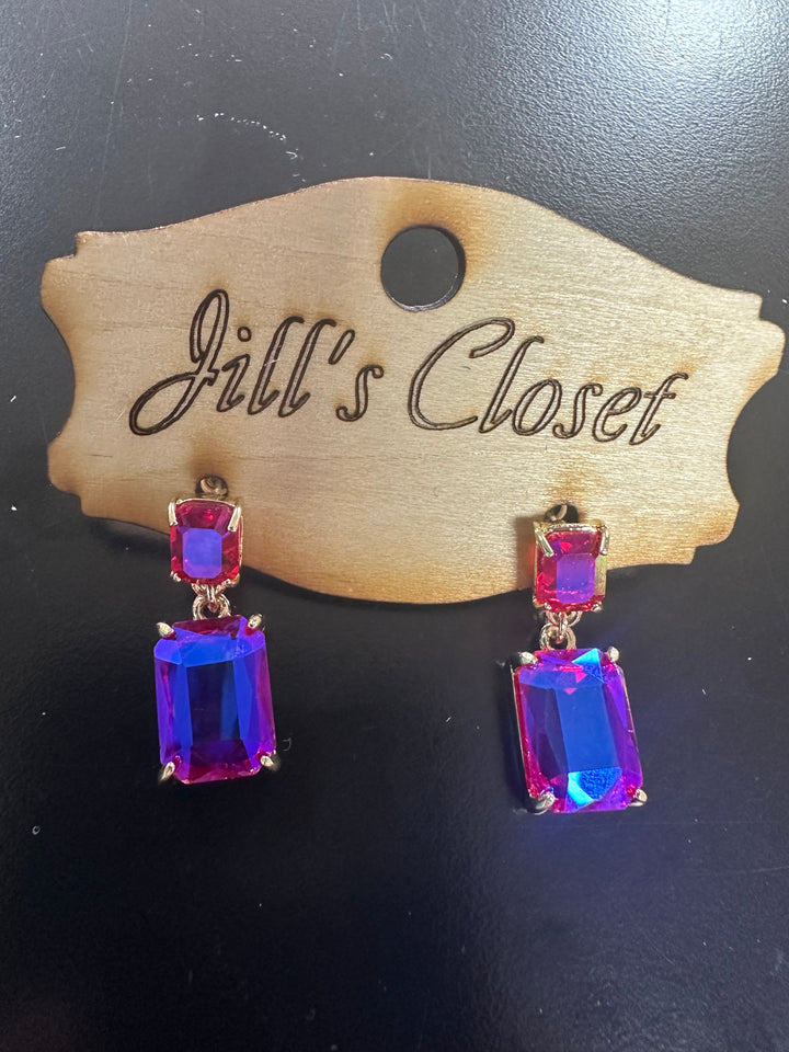 Faceted Stone Drop Stud Earrings