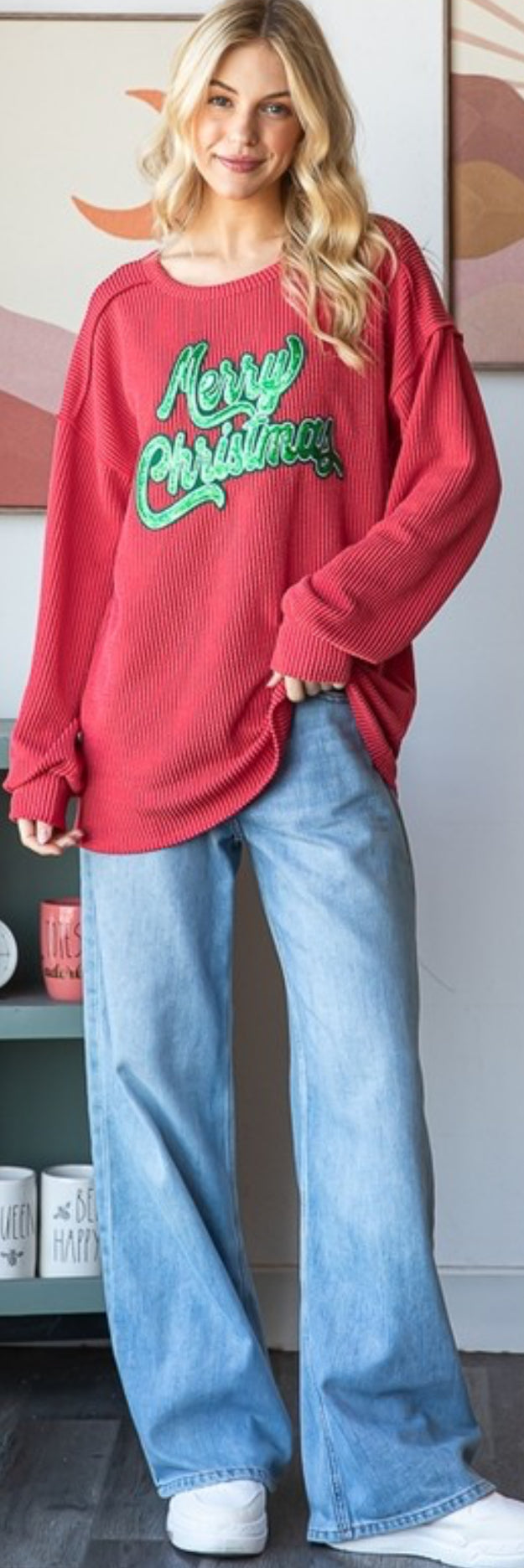 Merry Christmas Ribbed Top