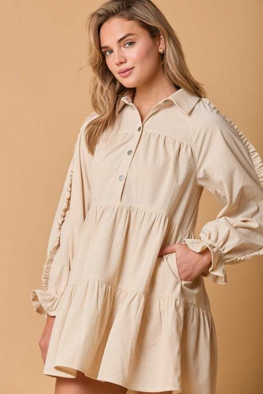 Latte ruffle corduroy dress