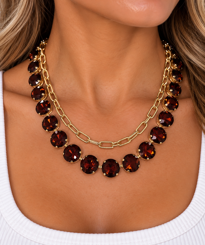 Fall Brown Faceted Rhinestone Necklace