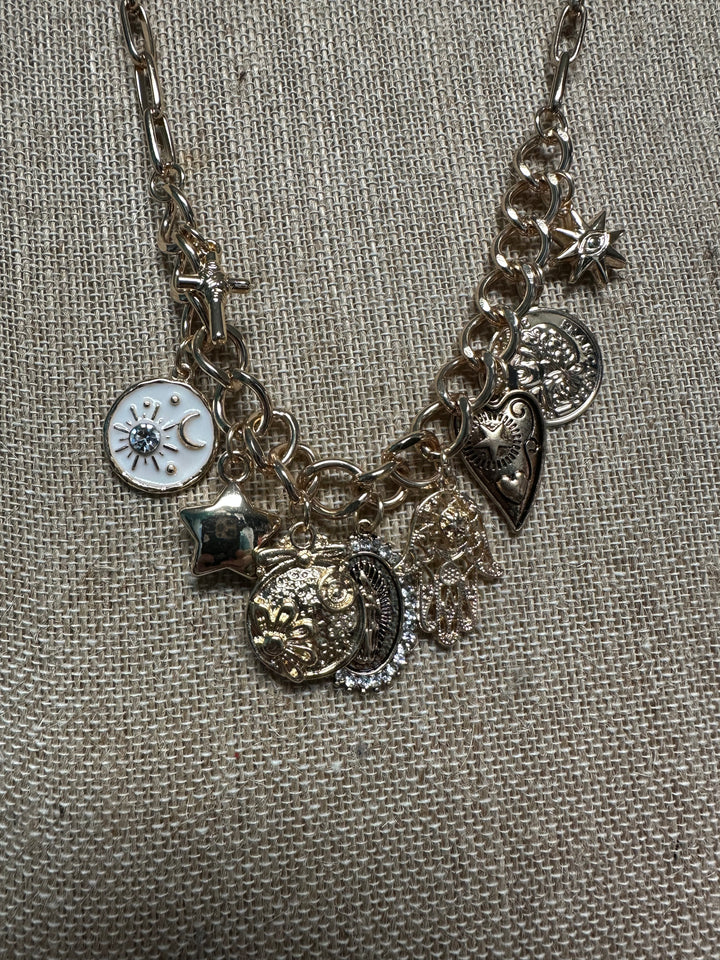 Gold Charm Necklace & Earrings Set