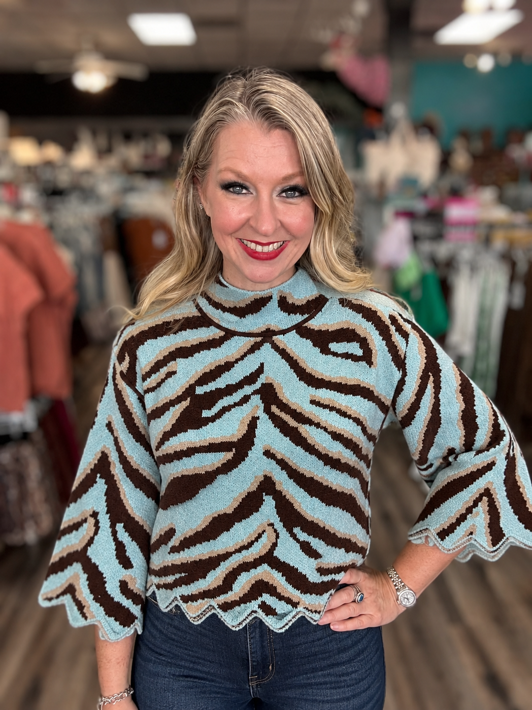 True Blue Zebra Sweater