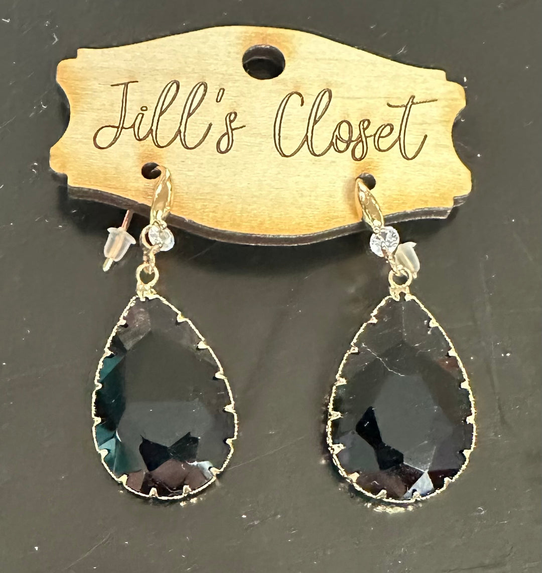 Black Teardrop Fishhook Earrings