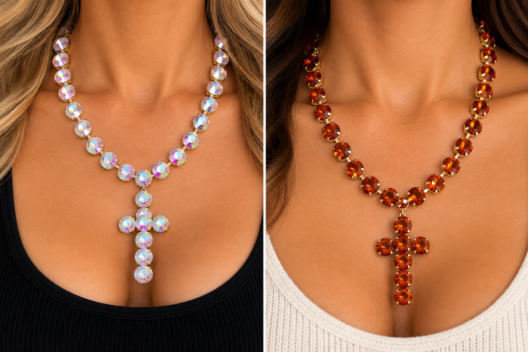 Lg. Rhinestone Cross Necklace