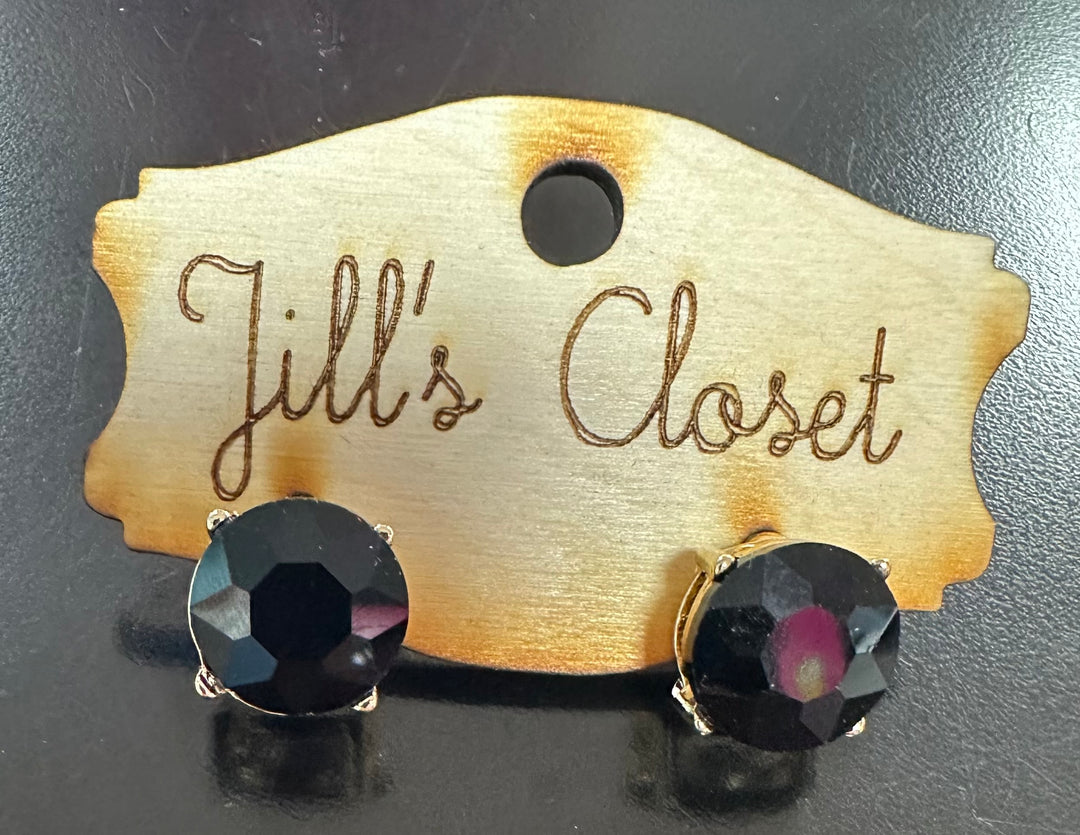 Black Faceted Stud Earrings