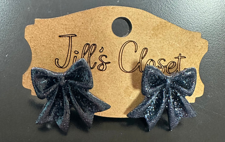 Glitter Bow Stud Earrings.