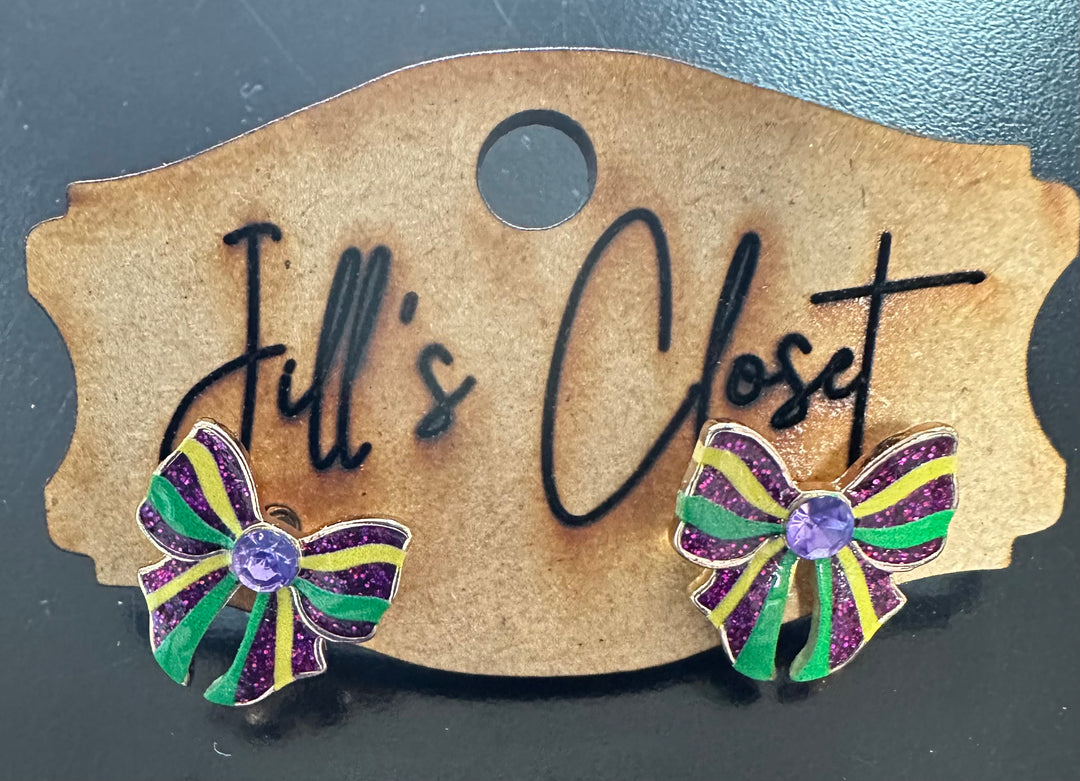 Mardi Gras Bow Stud Earrings