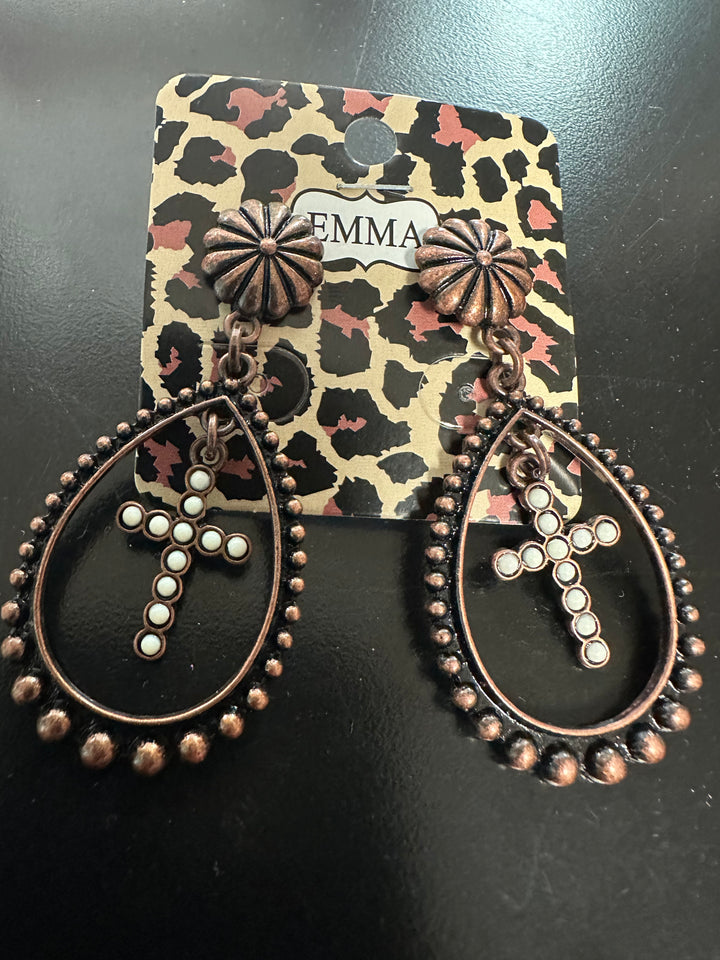 Copper Cross Earrings