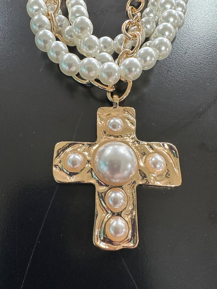Cross Triple Strand Necklace Set