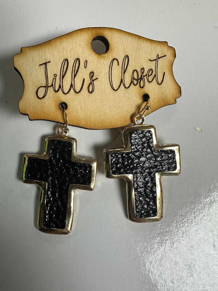 Leather Cross Fishhook Earrings