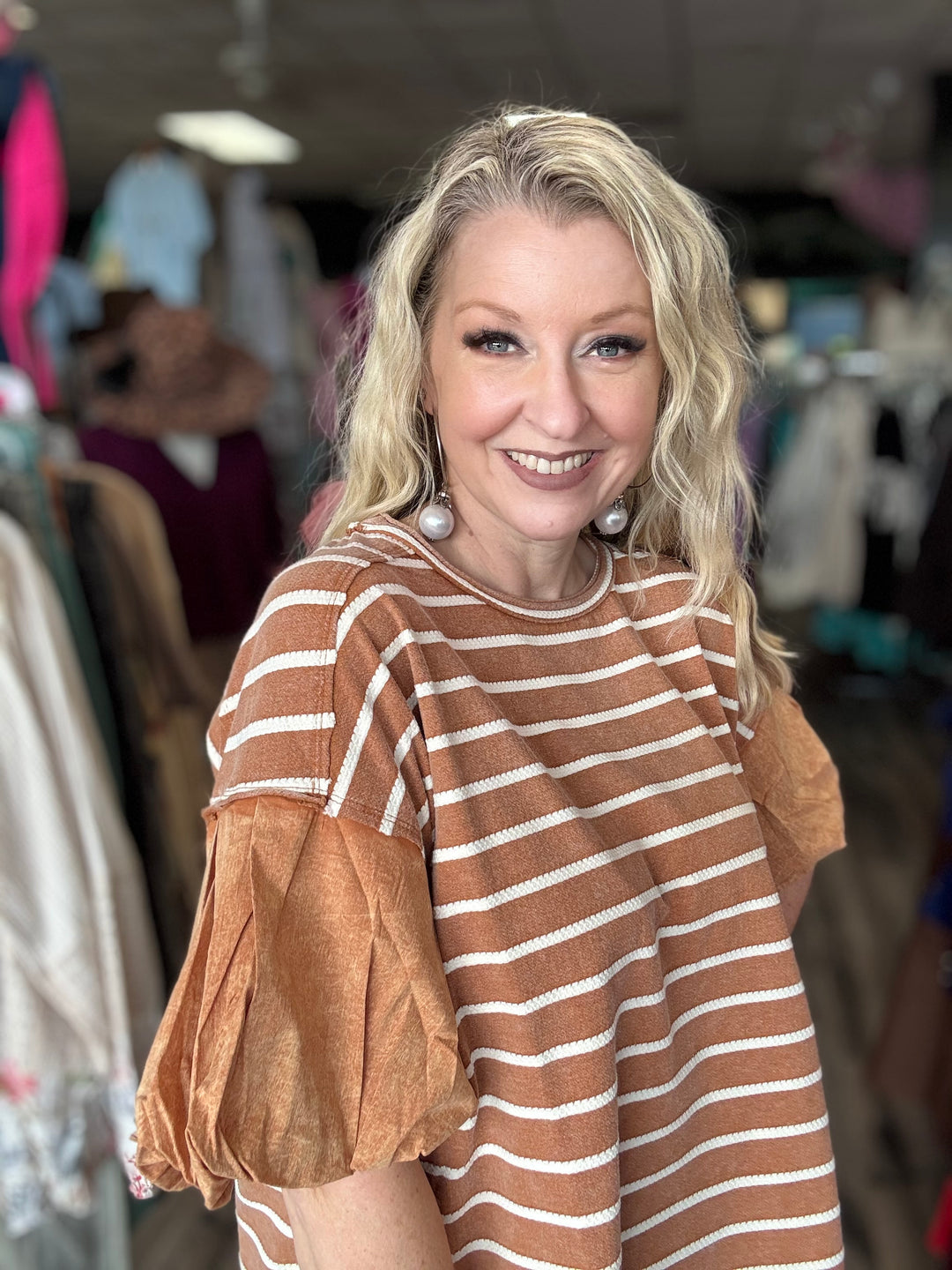 Puff Sleeve Striped Top
