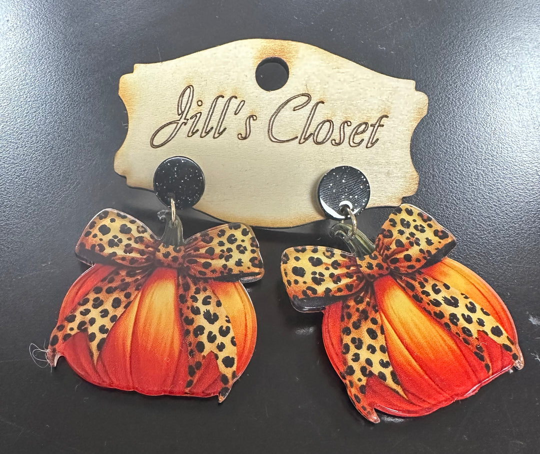 Leopard Bow Pumpkin Earrings