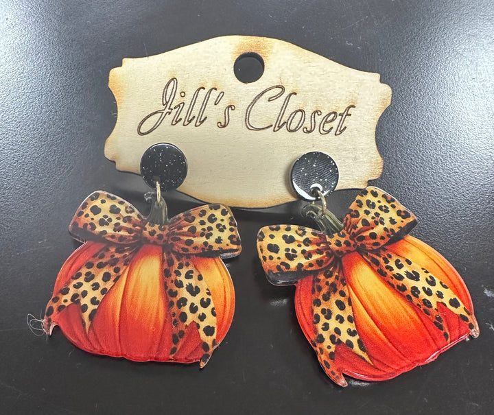 Leopard Bow Pumpkin Earrings