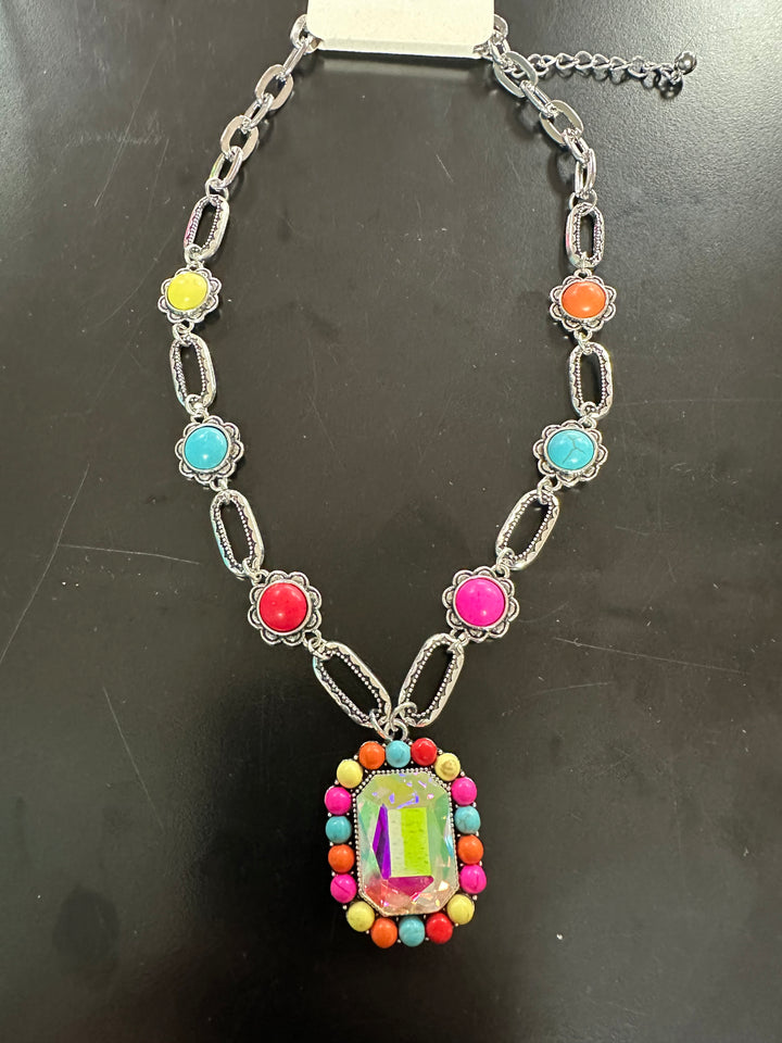 Multicolored Lg Charm Necklace