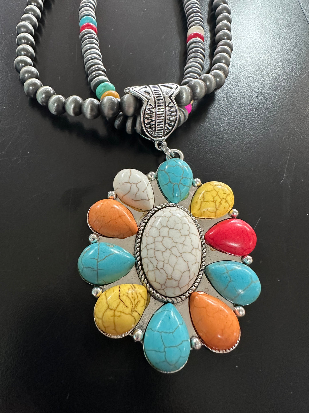 Multicolored Stones & Faux Navajo Pearl Necklace