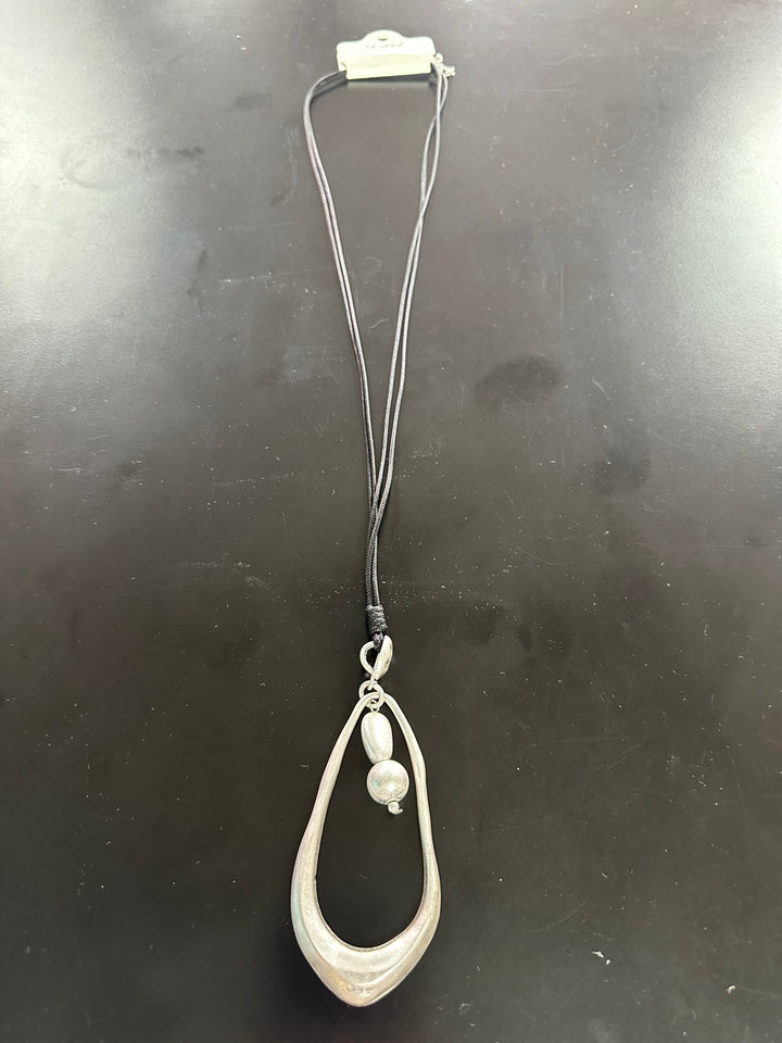 Long Cord Matte Silver Necklace