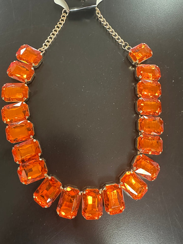 Oh-Orange Faceted Stone Necklace & Earrings