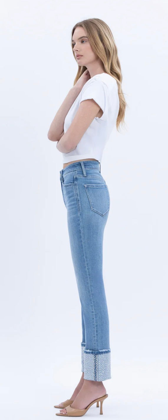 Vervet Jeanne HR Rhinestone Cuffed Jeans