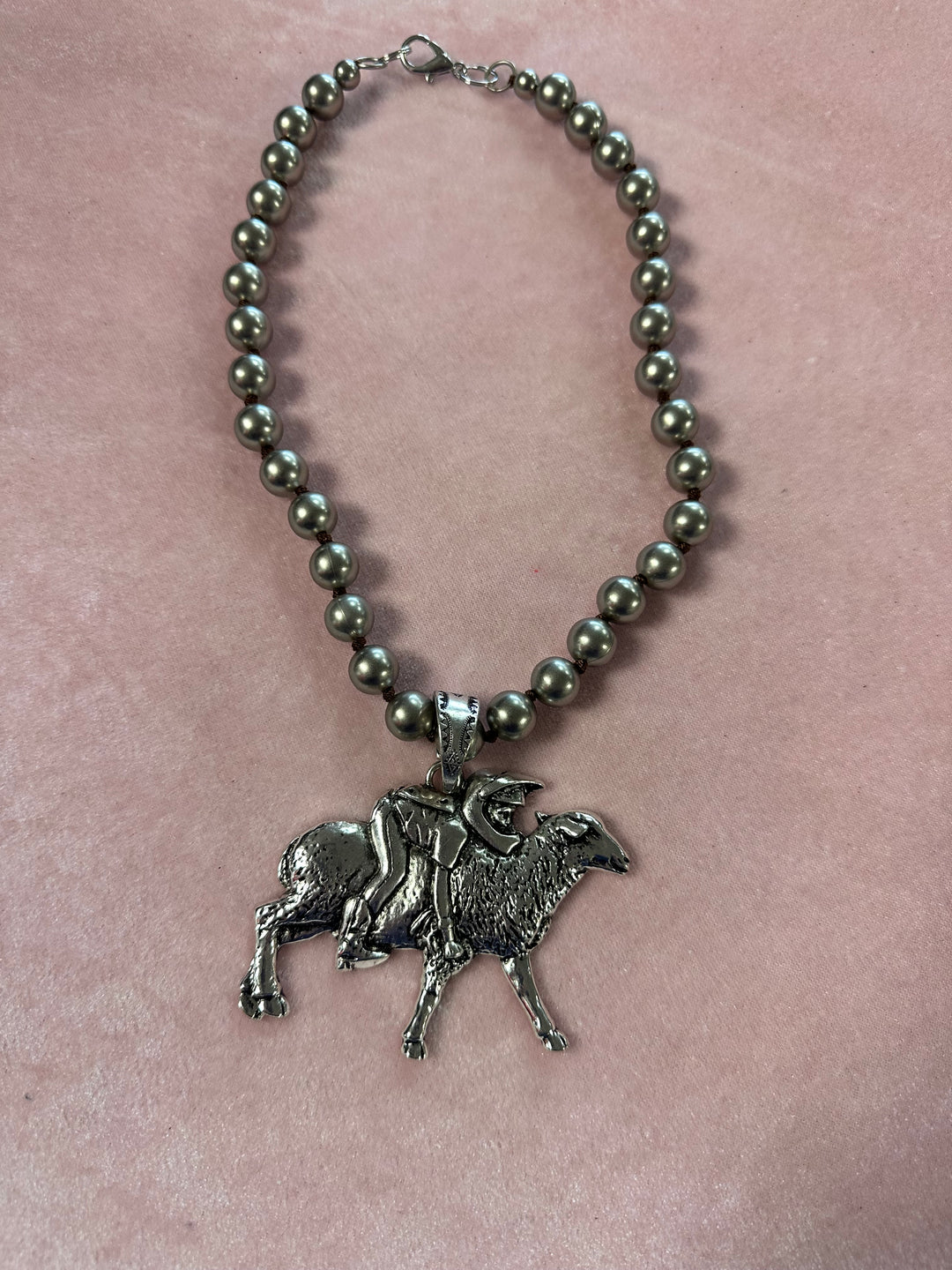 Knotted Silver Bead Pendant Necklace