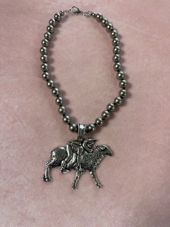 Knotted Silver Bead Pendant Necklace