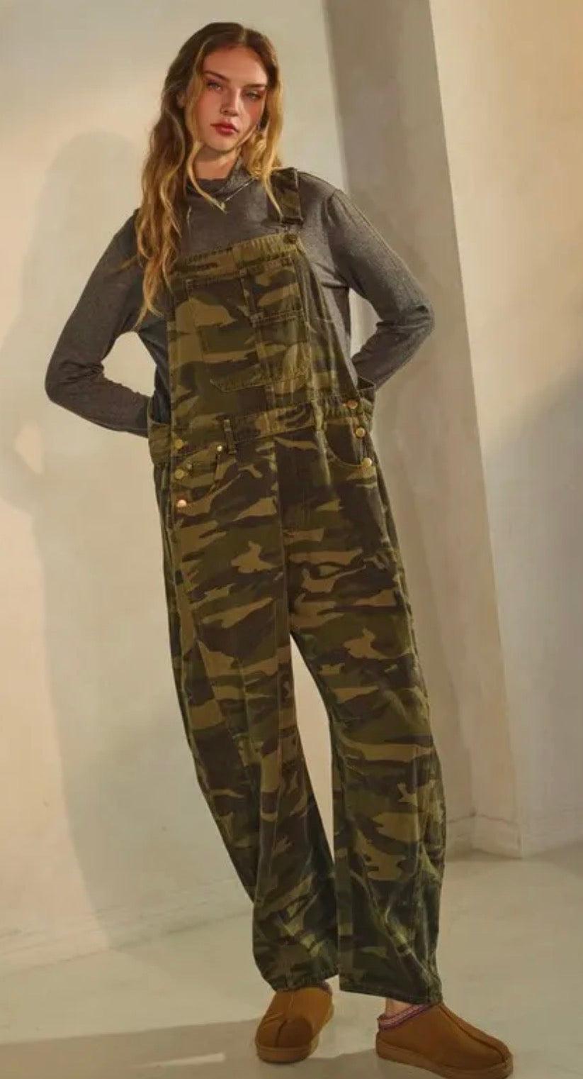 Denim Overalls in Camo