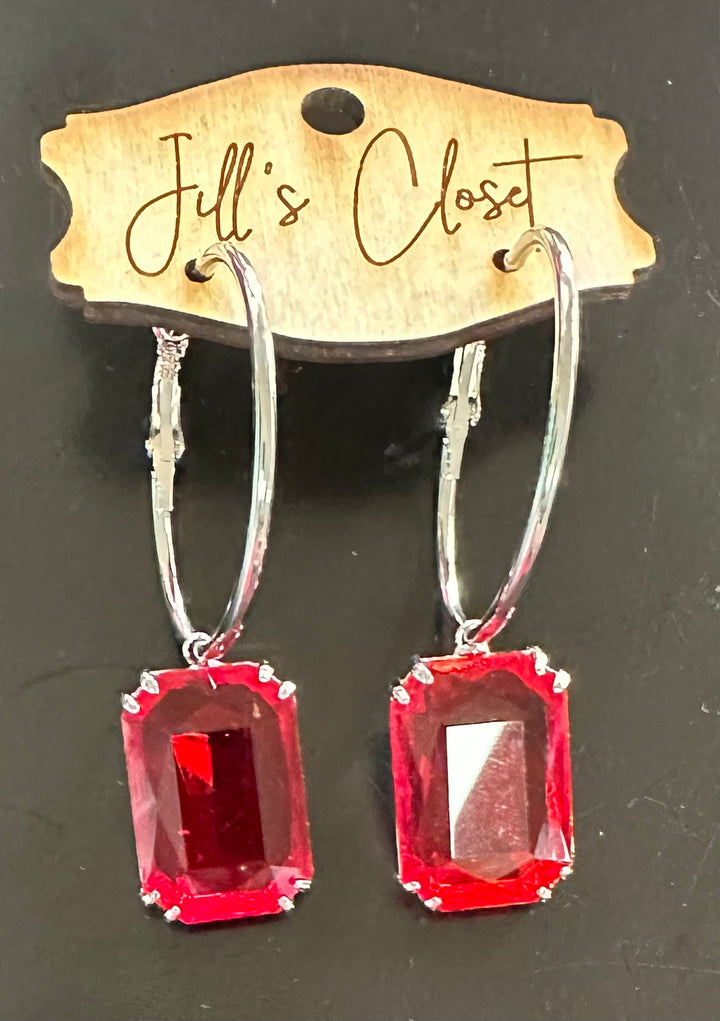 Lg. Red Stone Hoop Earrings or Bracelet Stack
