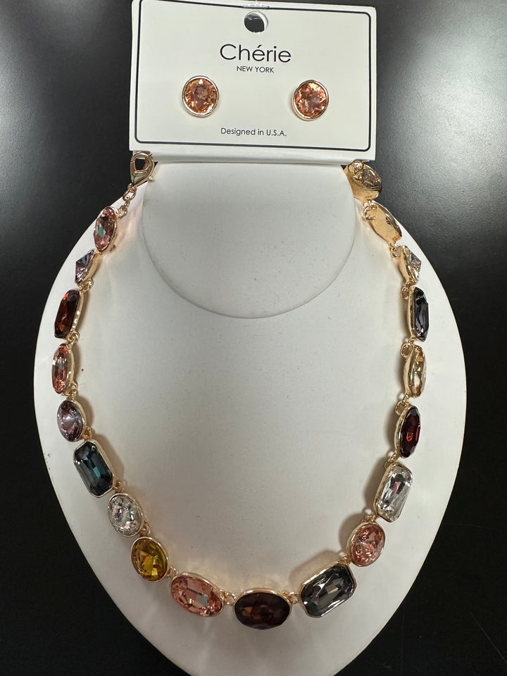 Jeweled Tone Faceted Stone Necklace