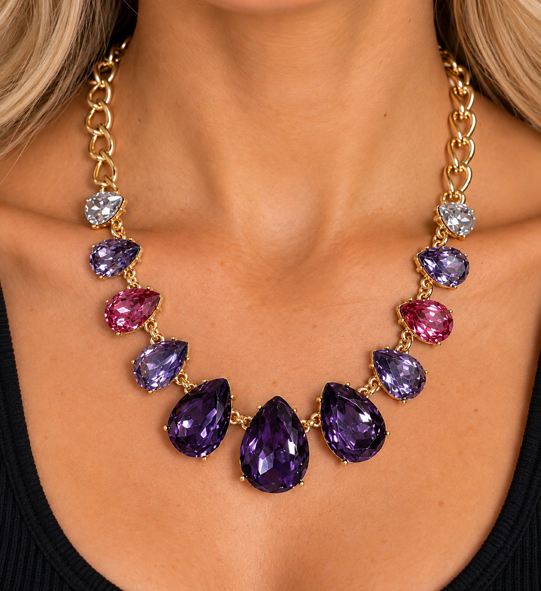 Teardrop Faceted Stone Necklace