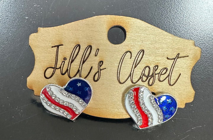 US Flag Heart Shaped Stud Earrings