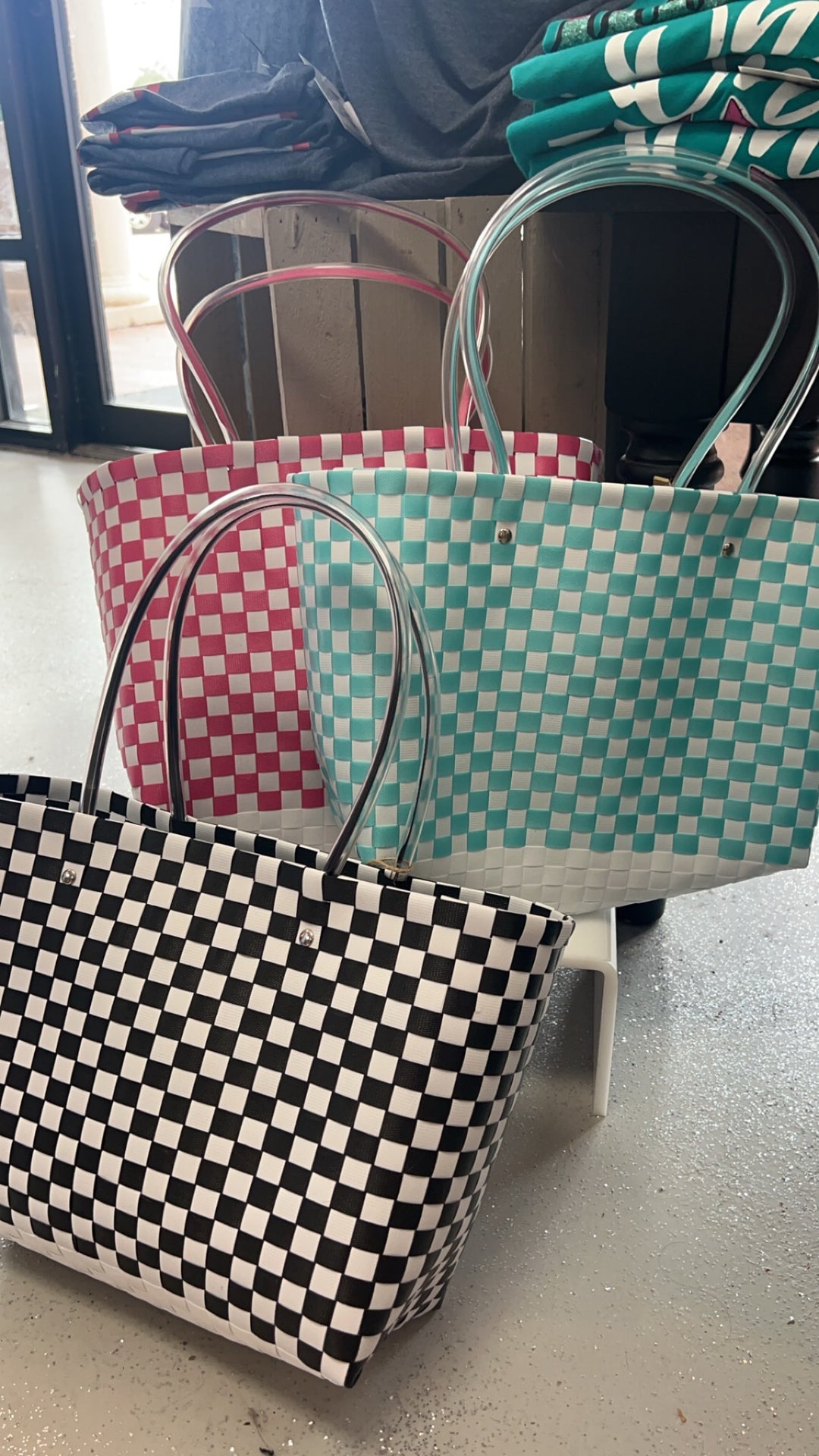 checkered print tote