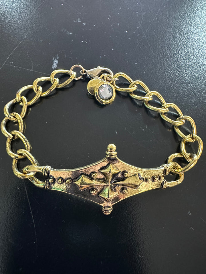 Brass Cross Link Bracelet