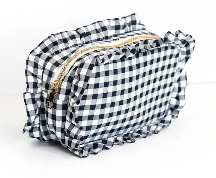 Gingham Ruffle Zipper Bag w/monogram